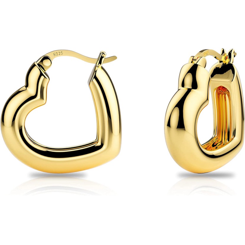 18k Huggie Hoop Chunky Heart Earrings 20mm 181$